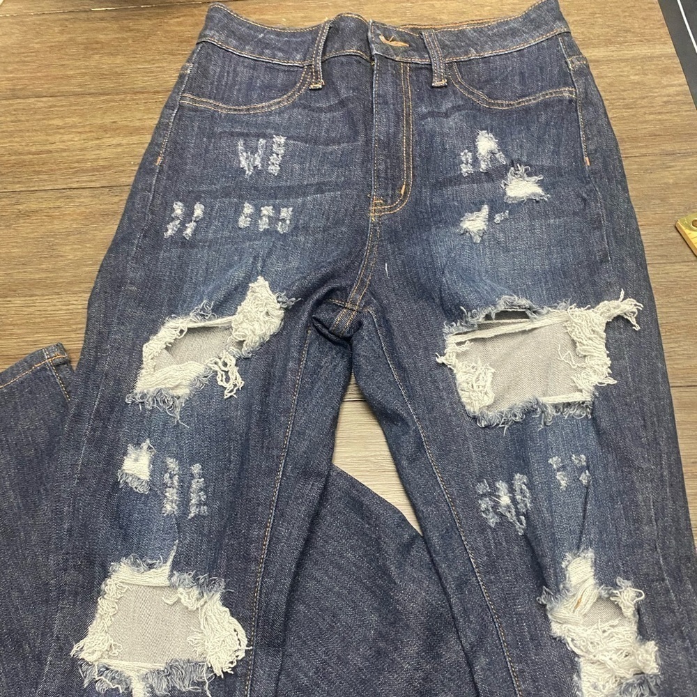 Fashion Nova high waist distressed cut out skinny blue jeans size 9